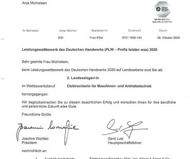 2. Landessiegerin im Leistungswettbewerb der Handwerksjugend